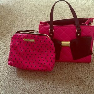 Betsy Johnson purse with matching cosmetic bag